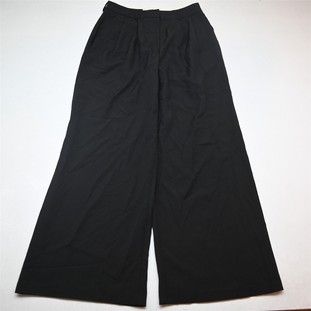 Mable L Black Pleated High Waist Super Wide Leg Dress Womens Pants